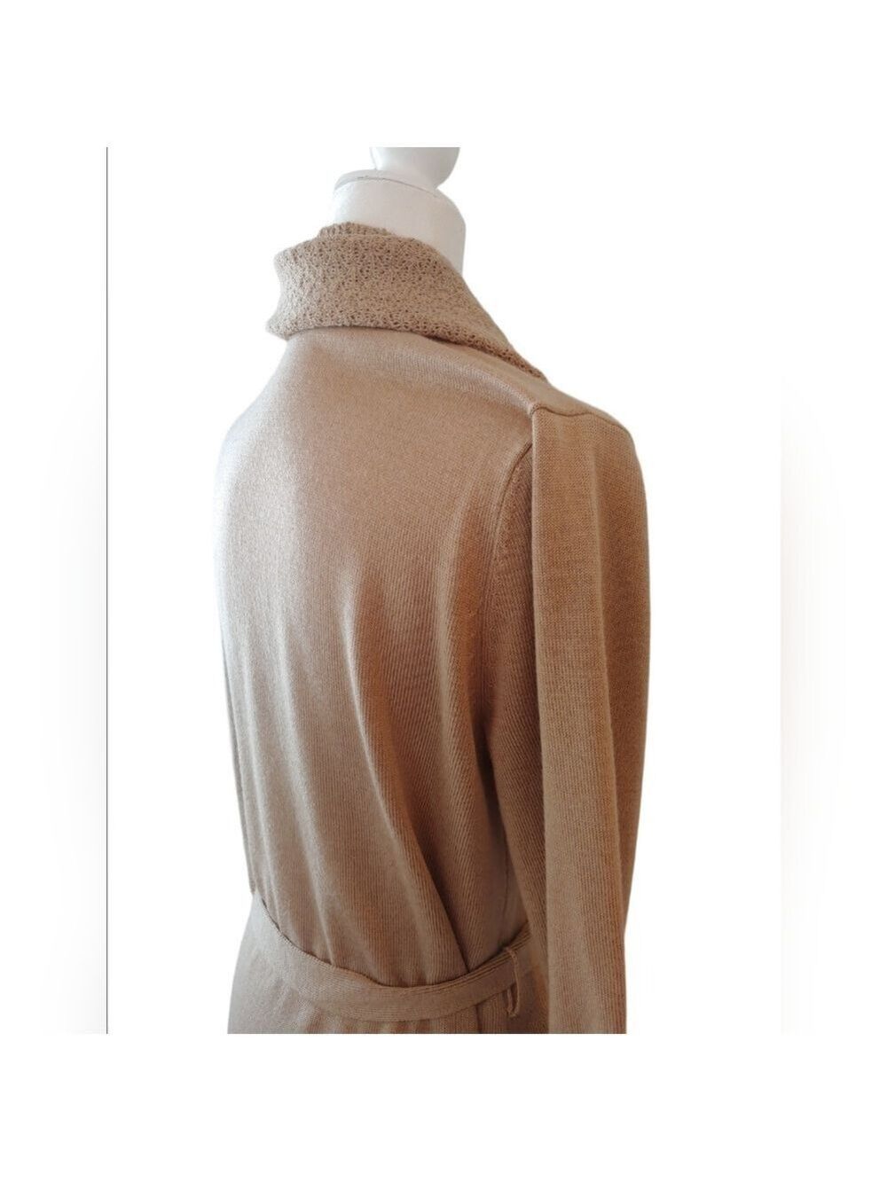 Calvin Klein Belted Wool Blend Wrap Cardigan Coat in Camel Tan Women's Large - Picture 16 of 16